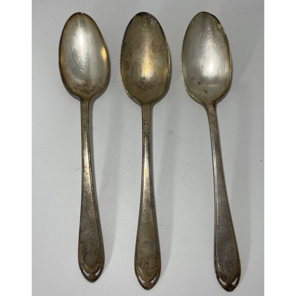Lot of 3 Vintage 1847 Rogers Bros IS Silverplate Spoon Art Deco Pattern Flatware - Picture 1 of 7